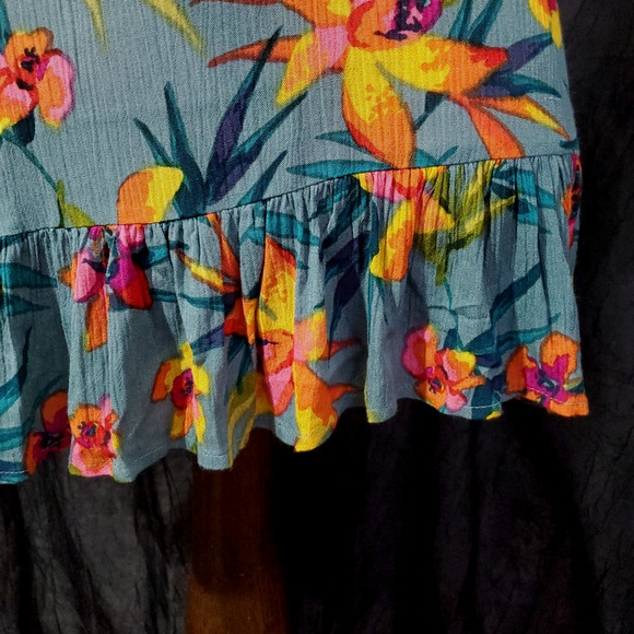 TROPICAL SUNDRESS Strappy Short Dress BLUE HAWAIIAN Vacation Ruffled MEDIUM - Picture 3 of 7